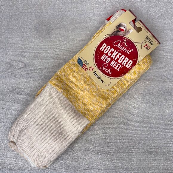 Two Pairs YELLOW Rockford Red Heel Socks LARGE Sock Monkey USA Fox River Mills - Picture 1 of 5